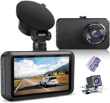 Dash Cam Front and Rear with Card FHD 1080P 3”IPS Screen Dual Camera Dash Cams DVR Car Driving Recorder 170°Wide Angle HDR Dashboard Camera Night Vision Parking Mode Motion Detection Loop Recording