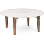 Table basse ronde vintage en manguier et marbre blanc L75 - BLANY