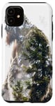 Coque pour iPhone 11 Bigfoot Figurine Sasquatch Yeti Nature Double exposition Art