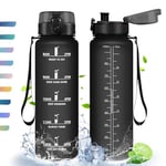 Gourde, 1L, Gourde Sport, Gourde Filtre et Marqueur de Temps, Sans BPA, Bouteille d'eau pour Sport, Fitness, Yoga, L'école, Bureau