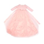 Girl Performance Dress Lace Sleeves Princess Pageant Bow Tie Pure Color Dress Pi