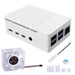 GeeekPi Case for Raspberry Pi 4 Model B, Raspberry Pi 4B Case with Fan 40X40X10mm and 4pcs Raspberry Pi 4 Heatsinks for Raspberry Pi 4 Model B (White)