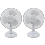 Beldray® COMBO-5338 Oscillating 9 inch Desk Fan, 2 Speeds, 25 W, White, Set of 2