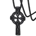 Black Cross Jewelry Vintage Viking Style Norse Runes Necklace Stainless Steel Irish Celtic Knot Charm Sturdy Chain Adjustable, Protection Gifts for Friends