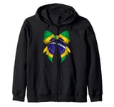 Brazil Flag Brazilian Pride Coquette Ribbon Zip Hoodie