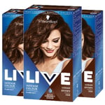 Schwarzkopf Womens 3x LIVE Urban Brown Permanent Hair Dye, Intense Colour 088 - One Size