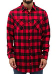 Urban Classics Men's Side-Zip Long Checked Flanell Shirt Casual, Multicoloured (Blk/red 00044), S