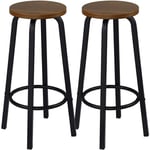 Lot de 2 Tabourets de Bar Bistrot Woltu Siège en mdf - Structure en métal - Tabouret de cuisine - 30 x 30 x 72 cm - Hêtre Foncé