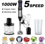 Hand Blender Mixer 1000W Chopper Mixer Bowl Egg Whisk & Beaker Stainless Steel