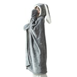 Söt kaninöra Bärbar filt Tjockt kastfleece Huv Poncho Wrap med handskar Home Girl Hoodie