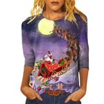 Xmas Toppar Kvinnor Dressy Holiday 3/4 Ärm T-shirts Topp B L