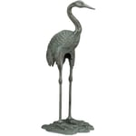 Relaxdays - Décoration de jardin Grue cendré oiseau métal statue fonte étang extérieur intérieur HxlxP: 75x35x22 cm, vert