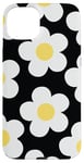 iPhone 15 Plus White Daisy Flower Pattern Yellow Floral on Black Case