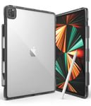 Ringke Fusion Plus Case Compatible with iPad Pro 12.9 Inch 5th Gen (2021 Model), Transparent Shockproof TPU Double Air Pocket Bumper Cover with Overcharge Protection Pen/Pencil Holder - Smoke Black