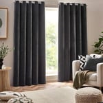 Yard Heavy Chenille Velvet Eyelet Curtains - 2 Panels - Width x Drop - 229 x 229cm (90 x 90) - Charcoal