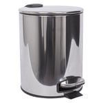 1x Chrome 5L Round Stainless Steel Pedal Bin Kitchen Bathroom Rubbish Waste Bins