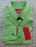 New Hugo BOSS mens lime green long sleeve slim casual smart suit shirt MEDIUM M