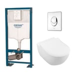 Pack wc suspendu sans bride VILLEROY ET BOCH Subway 2.0 + abattant + plaque chromée + bâti Grohe