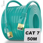 Câble Ethernet 50M Cat 7, Cable Rj45 Blindé Cable Réseau, Haut Debit Ftp 10Gbps 600Mhz Plat Fil Ethernet, Exterieur Câble Internet Long Cat7 Câble Lan 32Awg Cordon Rj45 Pour Modem Router