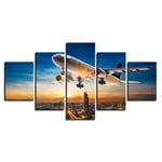 YIYYI Peinture sur Toile 5, Peintures sur Toile Impressions HD Avion Photos Art Mural 5 pièces Avion Coucher de Soleil Paysage Affiches décor à la Maison