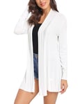 iClosam Gilet Femme Long Tricot Veste Femme Longue Pull Gilet Femme Manches Longue, Blanc, M