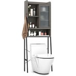 Costway - Meuble wc Au-Dessus de Toilettes avec Porte Vitrée Coulissante, Meuble de Rangement Cadre en Métal, Étagères Réglables, 63 x 29 x 170 cm,