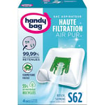 Handy Bag - Sacs aspirateur S62 x4sacs - Compatibles Bosch, Siemens - 99,99% des poussières retenues - Fermeture facile - Filtre anti-allergène - 55% de matériaux recyclés ou renouvelables