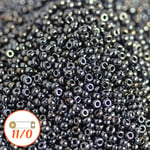 Miyuki seed beads 11/0, light gunmetal iris, 10g svart