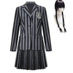 Wednesday Addams Cosplay Kostym Set Nevermore Academy Skoluniform Halloween Karneval Fest Kostym För Vuxna Barn With wig Child L