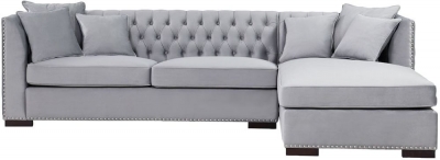 Chester Grey Velvet Fabric Corner Sofa Suite - Right