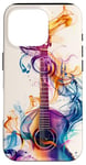 Coque pour iPhone 16 Pro Guitare ethnique vintage violette avec motif fumé coloré