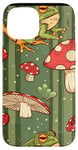 Coque pour iPhone 15 Vert Pop Art rayé mignon Cottagecore Grenouille et champignon