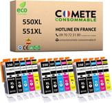 Comete, Marque Française - 550Xl 551Xl - 15 Cartouches D'Encre Compatibles Avec Canon Pgi-550 Cli-551 - Pour Canon Pixma Mg5650 Mx925 Mg5550 Mg5450 Mg6650 Mx920 Mg6450 Mx725 (Noir [DYJ071448]