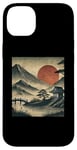 Coque pour iPhone 14 Plus Village japonais vintage jardin vue montagne paysage soleil