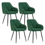 WOLTU Lot de 4 Chaises de Salle à Manger, Chaises de Cuisine Rembourrées avec Dossier, Accoudoirs, Pieds en Métal, pour Salon, Bureau, Coiffeuse, en Velours, Vert foncé, EZS02dgn-4