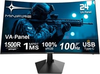 Incurvée Monitor 24 pouces 100Hz PC écran avec haut-parleur -1500R FHD (1920 x 1080p) VA Panel,MPRT 1ms,sRGB100%,Less Blue Light,HDMI 1.4,Type-C 2.5W,supporte VESA 75*75-Noir(MF24C1)