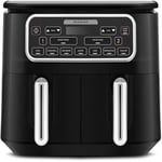 Karaca Air Cook 2-in-1 Dual XXXL Air Fryer with Stew Function, 8L, 2500W, 6 Cooking Functions, Large Meal Volume with Less Fat, Odourless and Smokeless Cooking, Adjustable Cooking Time, Black Chrome