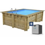 Piscine bois rectangle " Caimans " - 4.10 x 3.00 x 1.24 m + Mini pompe à chaleur 3.5kW - Métal - Gris