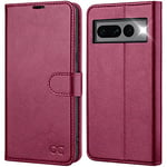 OCASE Coque Google Pixel 7 Pro, Antichoc TPU Housse Google 7 Pro Cuir PU Portefeuille Etui [RFID Blocage] [Fentes pour Cartes] [Béquille] Coque pour Pixel 7 Pro (6,7 Pouces) - Rouge Pourpre