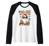 BOO JEE Halloween Cute Girl Ghost Coffee Lover Pumpkin Latte Raglan Baseball Tee