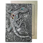 YHH A5 Notebook Hardback Lined, Leather Notebook for Women Men, Handmade, Embossed, 200 Pages, Travel Diary Mothers Day Gifts for Mum from Daughter Son, Christmas Birthday Present Ideas, Gecko Silver