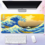 Morain Gaming Mouse Mat Art Print Painting Hokusai The Great Wave Big Rectangle Non-Slip Rubber Mousepad Mouse Pad, 900 * 400 * 3mm, Style 17