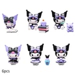 6-pack Kawaii Sanrio Kuromi Actionfigurer Söta Anime Cartoon Mini Figur Samling Modellleksaker Kvinnor Flickor Presenter