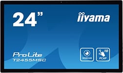 iiyama Ecran 24Tactile PCAP conceptions en Verre sans Cadre IPS 10points 1920x1080 5ms 400 CD/m² 1xDisplayport 1xHDMI HPs 2x1W 2xUSB / T2455MSC-B1