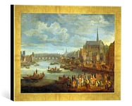 Kunst für Alle 'Encadré Image de Pieter de Spierinckx Vue de Paris avec St. Michael et Une Impression de Notre Dame, dans Le Cadre de Haute qualité Photos Fait Main, 40 x 30 cm, Doré Raya