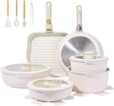 JEETEE Set De Casseroles Et Poêles Avec Poignées Amovibles 26-Pièces,Poêle 20/26Cm,Casserole 18/20Cm,Poêle À Frire 26Cm,Poêle À Griller 26Cm,Revêtement Antiadhésifn,Compatible Toutes Les Cuisines