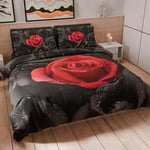 Copripiumino Digitale Tutto Stampato Microfibra Housse de Couette, Housse Couette, Parure de Lit, Linge de Lit, Black Roses Lit 2 Personne 160x190