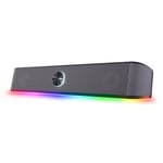 Trust Gaming Barre de Son Éclairée RGB GXT 1619 Rhox, Enceintes Stéréo 2.0 Éclairage LED RGB, 12W, Alimentation USB, Câble AUX 3.5 mm, Enceinte PC pour Ordinateur Portable - Noir/Gris