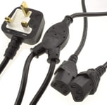 New Double Headed PC Main Lead Power Cable 2M UK Plug  2x C13 Kettle Electrical