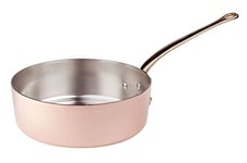 Pentole Agnelli ALCU107F22 Casserole basse en cuivre étamé, manchon en cuivre lisse en laiton coulé à la française, 22 cm